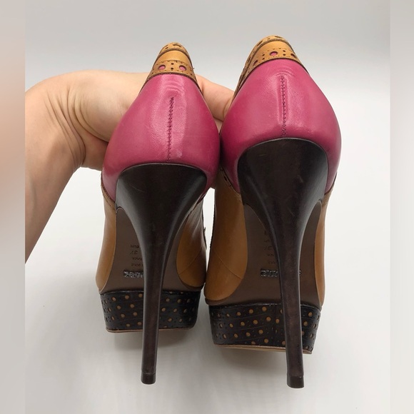 Schutz Tan Pink Leather Mary Jane T-Strap Peep Toe Stiletto Heels Women’s Size 6 - Picture 8 of 12
